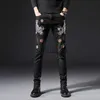 Jeans masculino Outono jeans rasgado patch masculino elástico 3D duplo dragão bordado de alta qualidade designer calças jeans estampadas calças casuais J230728