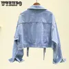 Womens Jackets Floral Embroidery Sequins Jean Jacket Womens Short Jacket Top Loose Denim Jacket 230729