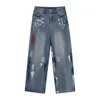 Jeans pour hommes pantalons en détresse surdimensionnés hommes haute rue pour pantalon en Denim bleu mâle Punk coréen Streetwear Hip Hop