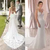 2021 Beach Wedding Dresses Bridal Gown Spaghetti Straps Mermaid Lace Applique Sweep Train Backless Custom Made Vestido de novia191N