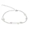 Charm Bracelets Fashion 3 Cores Double Link Chain Bracelet Pearl Cz Delicate Simples Simples Presente de Dia dos Namorados Para Ela