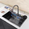 Évier de cuisine 304 évier cascade en acier inoxydable 3mm d'épaisseur Nano grand évier simple anti-rayures évier de comptoir avec porte-couteau