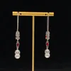 Earring Vintage engrave Pin modeling Ruby Pearl Zircon long Dangle Chandelier, designer temperament sweet cool ladies earrings, banquets, parties, gifts