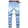 メンズジーンズの新しいスタイル刺繍ジーンズデニムパンツデザインヒップホップヤングトレンディな男性ストレートスリムなサイズパッチストレッチジーンズJ230728