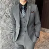 Men's Suits ( Jacket Vest Pants ) High -end Fashion Boutique Solid Color Casual Business Suit 3Pcs Set Bride's Wedding Dress Party