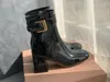chaussons bottes de créateurs bottes d'hiver femmes bottes harnais ceinture boucle en cuir de vachette talon épais zip chevalier bottes de créateurs de mode femme chaussures de créateurs de luxe