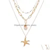 Pendant Necklaces Gold Chain Shell Necklace Chains Starfish Mtilayer Stackable Hip Hop Fashion Jewelry Will And Sandy Drop Delivery Pe Dhte0