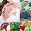 중국 스타일 제품 접이식 팬 나무 스페인 팬 춤 인쇄 손으로 접는 팬 홈 장식 장식 장신구 공예 선물 게스트