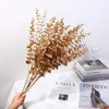 Decoratieve Bloemen 24 Stk/partij Kunstmatige Gouden Eucalyptus Oversized Steel Plastic Voor Herfst Thuis Decora Bruiloft Bloemstuk Groen