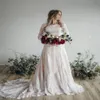 Elegant Lace A-line Modest Boho Wedding Dresses Long Sleeves Scoop Neck Lace Appliques Court Train Bridal Gowns With Buttons BC309255u