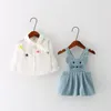 Ensembles de vêtements 2PC bébé fille vêtements printemps automne nourrissons à manches longues chemise blanche sangle robe enfants tenues ensemble