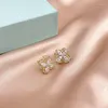 Pendientes de botón Floretes creativos de cuatro hojas que girarán Molino de viento Plata de ley 925 Flor exquisita 2023 De moda