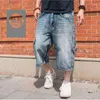 Men's Jeans Mcikkny Men Hip Hop Cargo Denim Shorts Multi Pockets Loose Casual Male Streetwear Washed