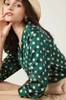 Femmes Blouses chemises dernières femmes soie vert contraste à pois imprimé coude manches Blouse petit haut 230729