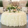 Romantyczne marszczone stoliki spódnica ręcznie robione dekoracje stołu ślubne niestandardowe kość słoniowa biała organza ciasto stół tkaninowa pralki223J