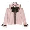 Blouses femme dentelle nœud chemises à manches longues Girly Jk Kawaii hauts Blusas japonais printemps automne femmes Harajuku doux Lolita élégant