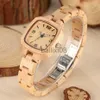 Other Watches Luxury Maple Wood Ladies Watch Square Dial Full Wooden Bangle Wrist Watches Creative Timepiece Gifts for Girlfriend/Wife J230728