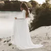 New Beach Abito da sposa maniche lunghe Boho scollo a V aperto indietro Abiti da sposa 2019 Abito da sposa in pizzo chiffon novias286T