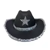 Chapéus de Aba Larga Chapéus de Balde Pentagrama Chapéu de Cowboy Estrela Lantejoulas Chapéus de Festa de Aniversário Chapéus de Cowgirl Chapéus de Performance Feminino para Adultos Chapéus de Festa Cosplay 230729