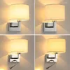 Wall Lamp Modern Simple Round Fabric Shade Bedroom Bedside Light With Led Spotlight Interior Decoration Lighting Fixtures