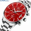 الساعات الأخرى Crrju Men Quartz Wristwatches Luxury Brand Watches Sporty Chronograph مع 316 من الفولاذ المقاوم للصدأ مضيئة على مدار الساعة Red J230728