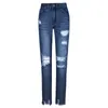 Jeans Femme Coupe Slim Couleur unie Blanc Déchiré Droit