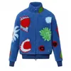 Psychedelic Flower Embroidered Varsity Blouson Zipped Hoodie Faces Varsity Blouson Windbreaker Painted Dots Down Blouson Baseball Uniform Jacket 1AB