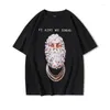 Men's T Shirts Hip Hop Tees Flower Mask Men Letter Print Casual Short Sleeve Mens Tshirts Crew Neck Oversized Cotton Streetwear Loose Top