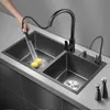 Черная кухонная раковина столовая из нержавеющей стали в ванной
