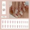 Unhas postiças 24 pçs Nail Art Fake Camélia Usando Pérolas Manicure Sem Costura Removível Bailarina Press On Set