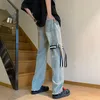Men's Jeans 2023 Strap Design Drawstring Men Baggy Pants Y2K Streetwear Tracksuit Sweatpants Male Hip Hop Long Trousers Pantalon Homme