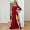 Abiti casual 2023 Donna 3/4 manica quadrata colletto alto spacco elegante rosso festa di nozze cocktail ballo di fine anno abito lungo a sirena