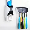 Ensemble d'accessoires de bain Distributeur automatique de dentifrice automatique 5 Porte-brosse à dents Support mural