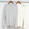 Ny T-Oteme Frost Color Mixed Weave Stripe Långärmning Knit Top Soft Glutinous Elastic Breatble Casual Shirt