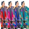 Etniska kläder Dashiki African Print Dresses for Women Summer Elegant Long Sleeve V-Neck Polyester Dress Robes Maxi