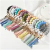 Sleutelhangers Lanyards 14 Kleuren Houten Kwastje Kraal String Armband Sleutelhanger Food Grade Sile Beads Armbanden Vrouwen Meisje Sleutelhanger Pols S Otpza