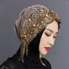 Etnik Giyim Müslüman Hicam Türbanlar Kadınlar İçin Türbanlar Lüks Nakış İslam Underscarf Caps Yumuşak Dantel Beanie Malezya Jacquard Tassles Head