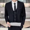 Men's Suits Men Solid 3 Pieces Sets Formal Wear Dress Wedding Groom Tuxedos Slim Fit Prom High Quality Jackets Pants Vest 5XL