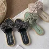 Terlik Tasarımcı Bowknot Kadınlar Düz Yaz 2023 Sıradan Mesh Slaytları Açık Kauçuk taban Flip Flops Slip Slip Açık Toe Plaj Ayakkabıları