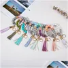 Keychains Lanyards 14 färger Sile Key Ring Armband Pärled Wrislet Keychain Portable House Car Keys Holder With Tassel Keyring Bangl OT84L