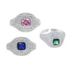 Anneaux de mariage ouverts ajustés 4 petits doigts roses femmes bague Micro Pave 5A CZ glacé Bling mode bijoux géométriques 231101