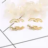 18K Gold Bated Luxury Designer Double Letter Stud Brincha Moda Mulheres