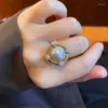 Cluster Ringe Vintage 2023 Trendy Gold Farbe Aussage Große Barocke Einstellbare Offene Perle Für Frauen Persönlichkeit Sommer Mode Schmuck