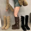 Bottes de Cowboy à plateforme épaisse pour femmes, bottes de marque de styliste avec boucle, rétro, mode décontractée, petites jambes, 231101
