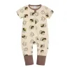 新しいファッションの新しい女の男の子ロンパープリントOネックジッパーコットン半袖幼児パジャマの幼児ジャンプスーツボディスーツ