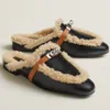 Winter dress shoes designer sandals Top quality Sheepskin wool classics buckle flat Heels slippers Warm comfortable womens slipper Fashion Designers shoe