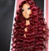 Pruiken Braziliaanse bordeauxrode rood gekleurde Deep Wave Lace frontale pruik HD transparant kanten voorpruik menselijk haar voor vrouwen synthetische kanten sluiting