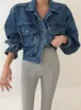 Two Piece Dress 2 color 's casual Jean Coats 2023 autumn Women sexy Puff Denim Jacket Long Sleeve cropped Female Girls streetwear xh8940 231031