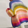 여자 스웨터 Jastie Rainbow Stripe 카디건 스웨터 여자 가을 겨울 핸드 스티치 니트 카디건 재킷 점퍼 느슨한 스웨터 231031