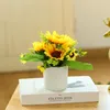 Decorative Flowers Artificial Small Sunflower Pot Bonsai Green Plants Building Furnishings Home Garden Living Room Decoration Flores